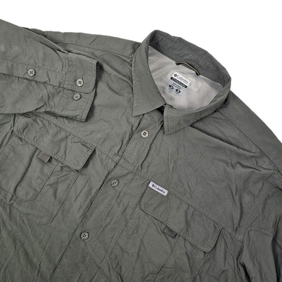 Columbia Titanium Men's L Shirt Omni Button Down LS Vented Green Nylon Fishing - Picture 1 of 11